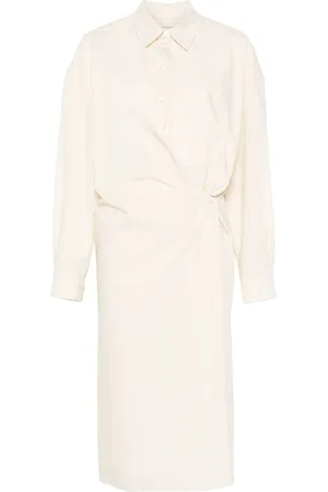 LEMAIRE Kleedjes, Dames, , L, Katoen, Button-Up Jurk met Verlaagde Schouder