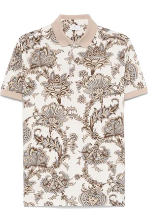 Etro Tops, Heren, , L, Bicolor Bladeren Polo Shirt