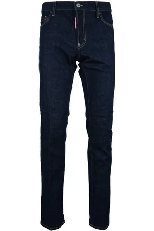 Dsquared2 Jeans, Heren, Blauw, XL, Katoen, Button Jeans met leren patch