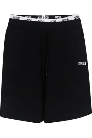 GCDS Korte broeken, Heren, Zwart, L, Katoen, Zwarte Katoenen Bermuda Shorts met Witte Elastische Tailleband en Logo Belettering
