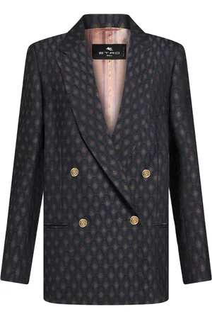 Etro Jassen, Dames, Veelkleurig, S, Katoen, Blauw Jacquard Double-Breasted Jasje Liberty