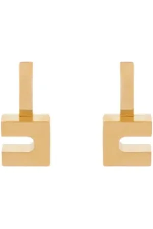 Elisabetta Franchi Accessoires, Dames, Geel, ONE Size, Gouden gebogen oorbellen met micrologo