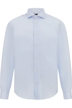 Boggi Milano Overhemden, Heren, Blauw, M, Katoen, Gestreept katoenen overhemd slim fit