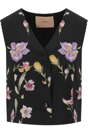 Twin-Set Jassen, Dames, Veelkleurig, M, Bloemen viscose vest met V-hals