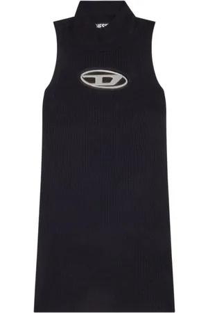 Diesel Kleedjes, Dames, Zwart, M, Rayon, High Neck Bodycon Mini Jurk