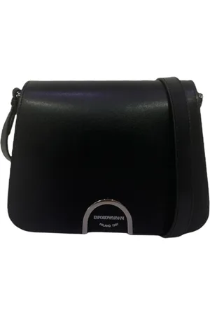 Emporio Armani Tassen, Dames, Zwart, ONE Size, Leer, Zwarte Palmellato Leren Schoudertas