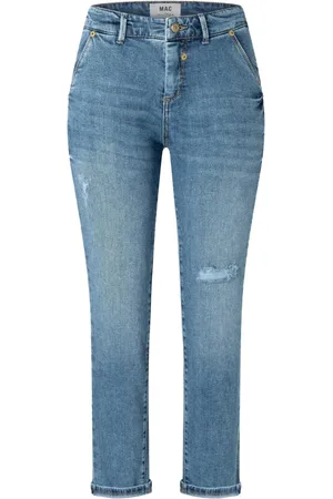 Mac Jeans, Dames, Blauw, XS, Katoen, Slim-fit cropped jeans met coole details