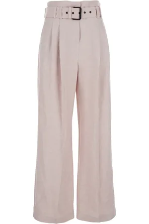 ELEVENTY Broeken, Dames, Paars, XS, Linnen, Lila Linnen Broek met Plooien en Ceintuur