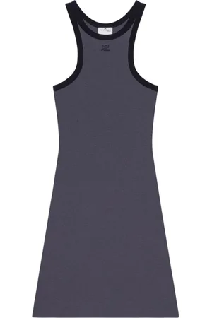 Courrèges Kleedjes, Dames, Grijs, XS, Katoen, Mini Jurk met Blauwe Bies