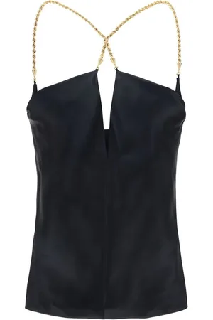 Salvatore Ferragamo Tops, Dames, Zwart, L, Golden Torch Top met Geometrische Uitsparing