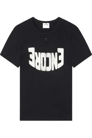 Courrèges Tops, Heren, Zwart, S, Katoen, Logo Print T-Shirt