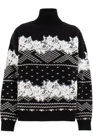 ERMANNO SCERVINO Truien, Dames, Zwart, S, Wol, Gestreept wollen coltrui