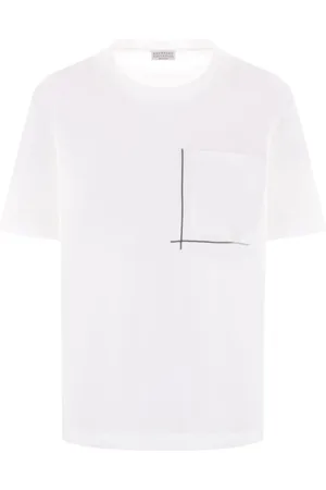 Brunello Cucinelli Tops, Dames, Wit, S, Katoen, Katoenen jersey T-shirt met glanzend zakdetail