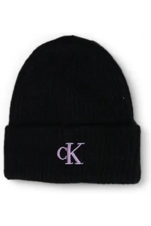 Calvin Klein Accessoires, Dames, Zwart, ONE Size, Katoen, Geborduurde Wintermuts