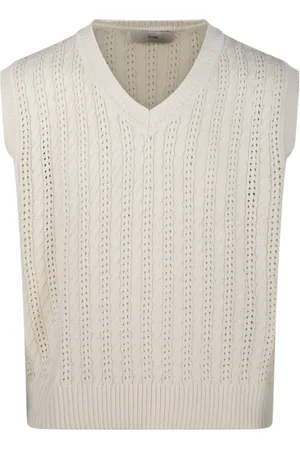 DUNST Truien, Heren, , XL, Wol, Ivory Crochet Knitvest