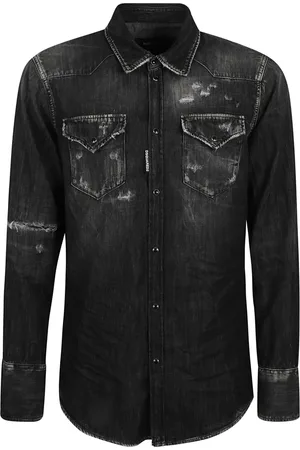 Dsquared2 Overhemden, Heren, Zwart, M, Katoen, Klassiek Western Zwart Overhemd
