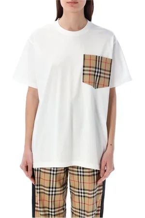 Burberry Tops, Dames, Wit, M, Katoen, T-shirt van katoen met -ruitzak