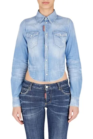 Dsquared2 Blouses & Shirts, Dames, Blauw, S, Denim, Blauw Denim Overhemd - Western Stijl