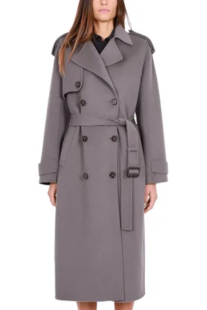 Elisabetta Franchi Mantels, Dames, Grijs, L, Wol, Grijze Wollen Lange Double-Breasted Jas