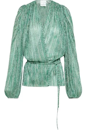 FORTE FORTE Blouses & Shirts, Dames, Groen, L, Polyester, Emerald Lurex Wrap Blouse