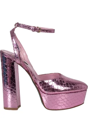 Patrizia Pepe Schoenen, Dames, Roze, 37 EU, Leer, Metallic Animal Print Sandalen