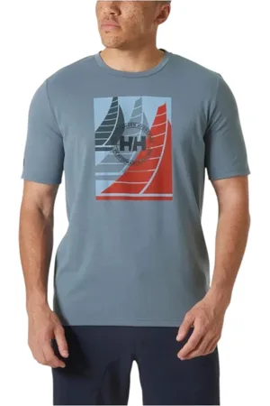 Helly Hansen Tops, Heren, Blauw, XL, Katoen, Nautisch Grafisch T-shirt