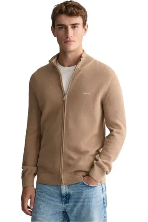 GANT Truien, Heren, Bruin, XL, Katoen, Gilet met ritssluiting
