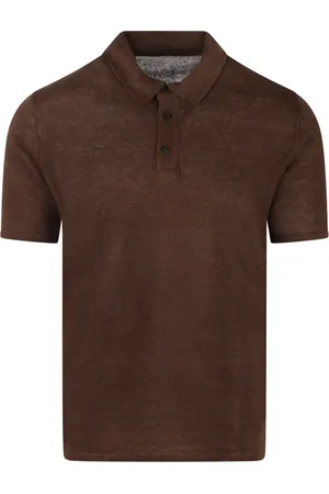 Roberto Collina Tops, Heren, Bruin, S, Linnen, Linnen Klassieke Polo Shirt