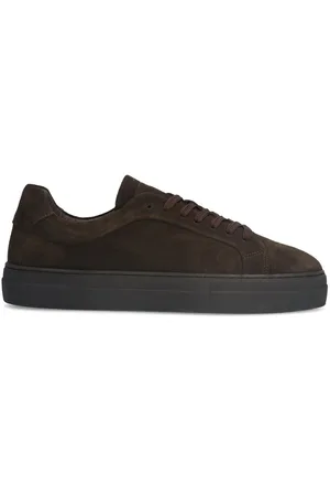 Manfield Schoenen, Heren, Bruin, 42 EU, Suède, Bruine Suède Sneakers met Dikke Zwarte Zool