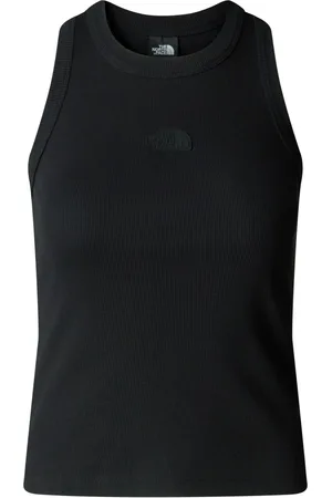 The North Face Tops, Dames, Zwart, S, Katoen, Geribbeld Katoenen Tanktop Logo Midden