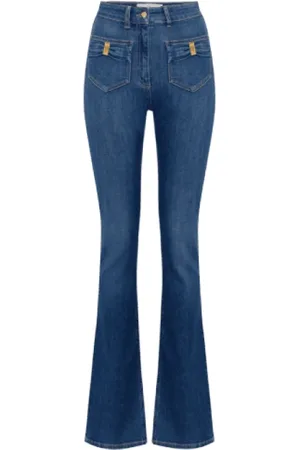 Elisabetta Franchi Jeans, Dames, Blauw, W30, Denim, Uitlopende denim broek met strikzakken