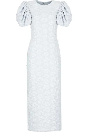ROTATE Kleedjes, Dames, Blauw, L, Lichtblauwe Midi Jurk met Reliëfpatroon