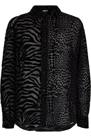 Roberto Cavalli Overhemden, Heren, Zwart, L, Zebra Luipaardprint Button-Down Overhemd