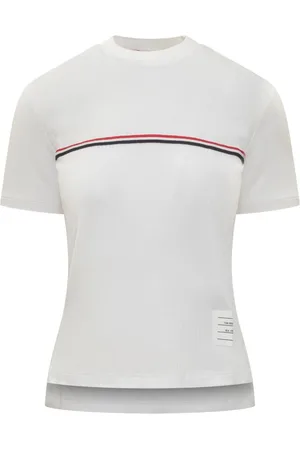 Thom Browne Tops, Dames, Wit, M, Katoen, T-shirt met korte mouwen en ronde hals met logo-borduursel