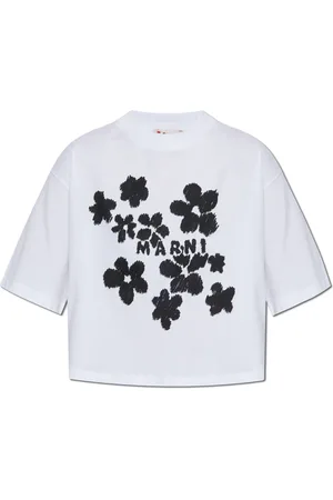 Marni Tops, Dames, Wit, 2Xs, Katoen, T-shirt met bloemmotief