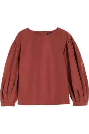Max Mara Blouses & Shirts, Dames, Rood, M, Taffeta Blouse met Ronde Hals