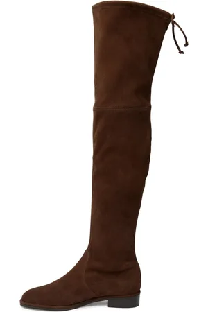 Stuart Weitzman Schoenen, Dames, Bruin, 37 1/2 EU, Leer, Elegante Overknee Laarzen met Strikdetail