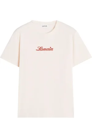 Lanvin Tops, Dames, Roze, S, Katoen, Bouclette Script Logo T-shirt