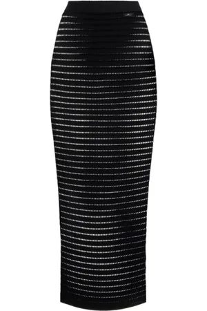 Elisabetta Franchi Rokken, Dames, Zwart, S, Polyester, Zwarte Gebreide Rok met Intrigerende Details