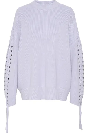 Karen by Simonsen Truien, Dames, Blauw, L, Polyester, Blauwe Gebreide Trui met Strikdetails