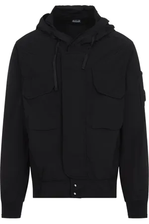 C.P. Company Jassen, Heren, Zwart, M, Zwarte Lens Jas met Capuchon