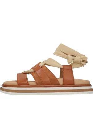 Hogan Schoenen, Dames, Bruin, 36 EU, Leer, Platte leren sandalen