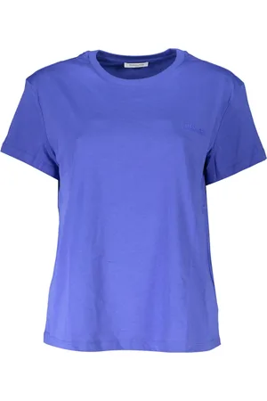 Patrizia Pepe Tops, Dames, Blauw, M, Katoen, Blauw T-shirt met korte mouwen en logo
