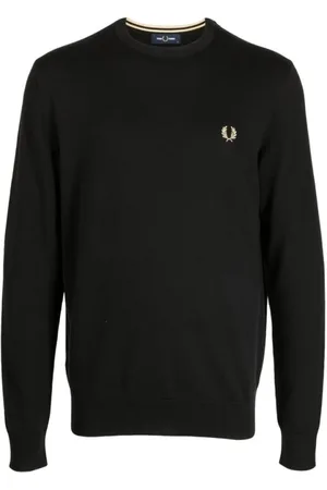 Fred Perry Truien, Heren, Zwart, XL, Katoen, Logo-Embroidered Crew-Neck Jumper