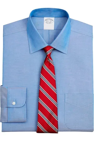 Brooks Brothers Overhemden, Heren, Blauw, S, Katoen, Medium Traditional Fit Stretch Supima Katoen Non-Iron Overhemd met Ainsley Kraag