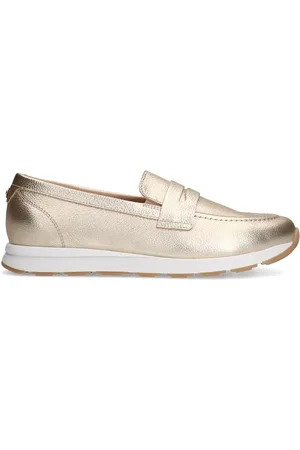 Manfield Schoenen, Dames, Geel, 40 EU, Leer, Gouden Leren Loafer No Stress