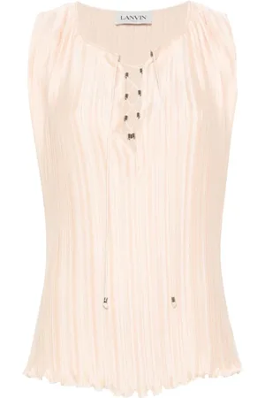 Lanvin Tops, Dames, Roze, S, Polyester, Charmeuse Plissé Effect Mouwloze Jurk met Trekkoord