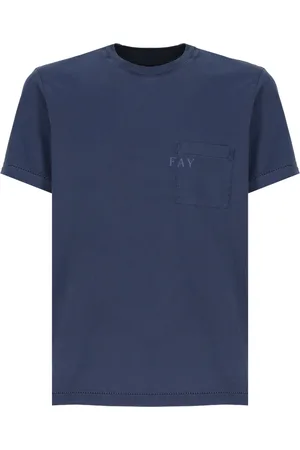 FAY Tops, Heren, Blauw, XL, Katoen, T-shirt met ronde hals en borstzak