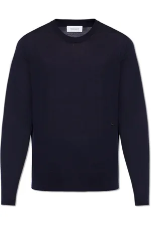 Salvatore Ferragamo Truien, Heren, Blauw, S, Wol, Logo Geborduurd Crewneck Jumper