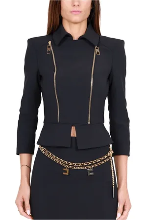 Elisabetta Franchi Jassen, Dames, Zwart, S, Polyester, Kort Elegant Crêpe Jasje met Rits